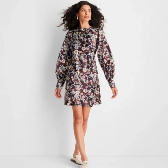 NWOT Future Collective NWT Silky Floral Shift Dress Open Back Romantic Feminine - Picture 4 of 11